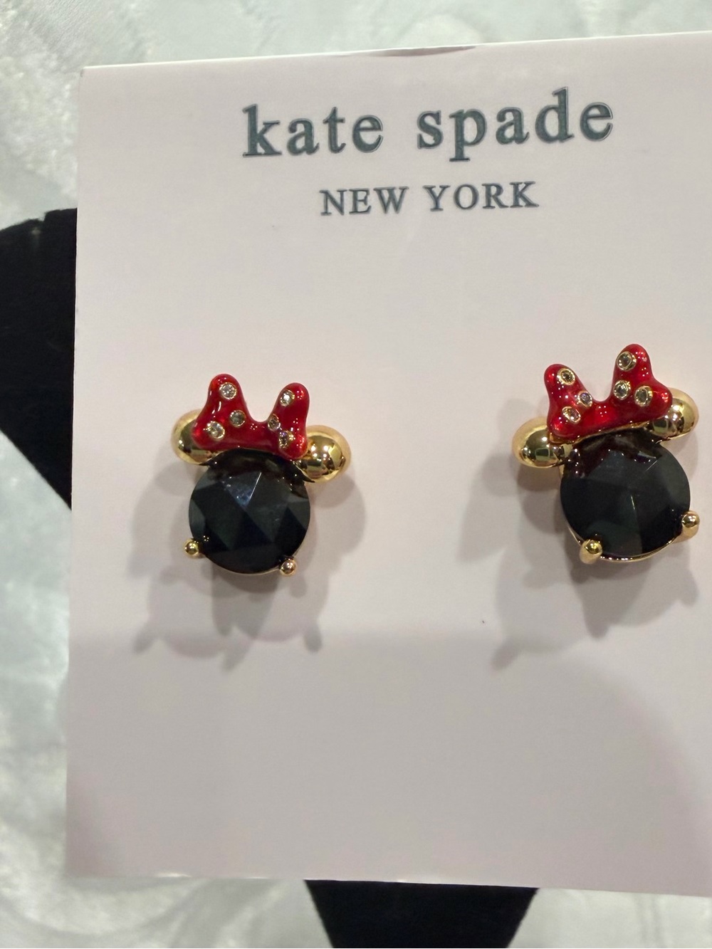 kate spade Minnie Mouse Black Stone with Red Bow Stud Earrings. New